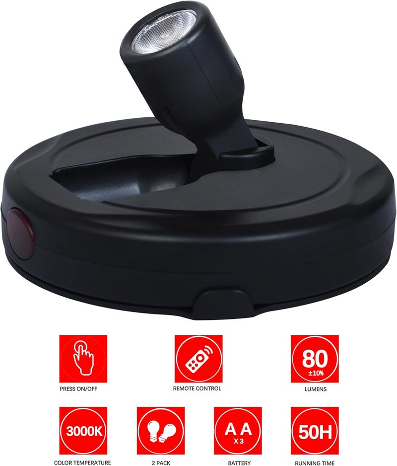 BERGUSTCH Battery Operated LED Spotlight, Picture Spot Lights, Indoor Uplighting, Puck Lights with Remote, Plants Tree Spotlight, Display Light for Paintings Dartboard Portrait Frame-Black - Image 2
